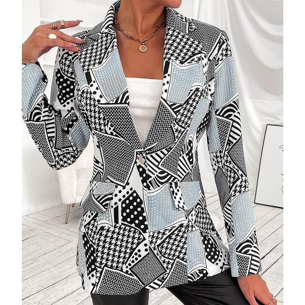 women's suits & blazers blazer women fall jacket for print button casual full autumn 2022 notched slim elegant coats, White;black